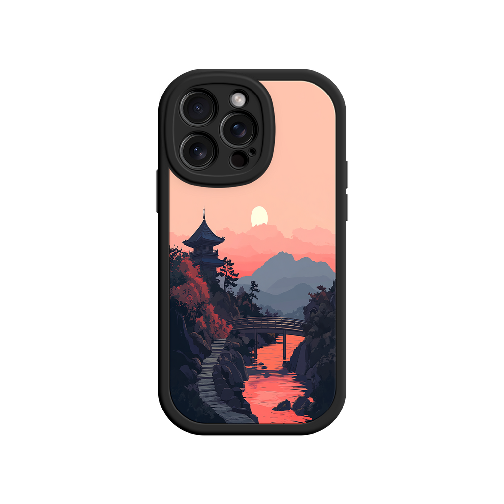 Japanese Sunset Landscape Phone Case – Scenic Pagoda Design for iPhone
