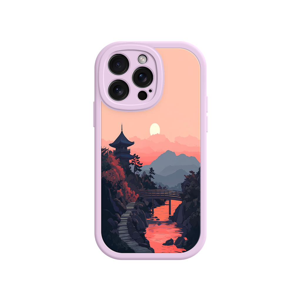 Japanese Sunset Landscape Phone Case – Scenic Pagoda Design for iPhone