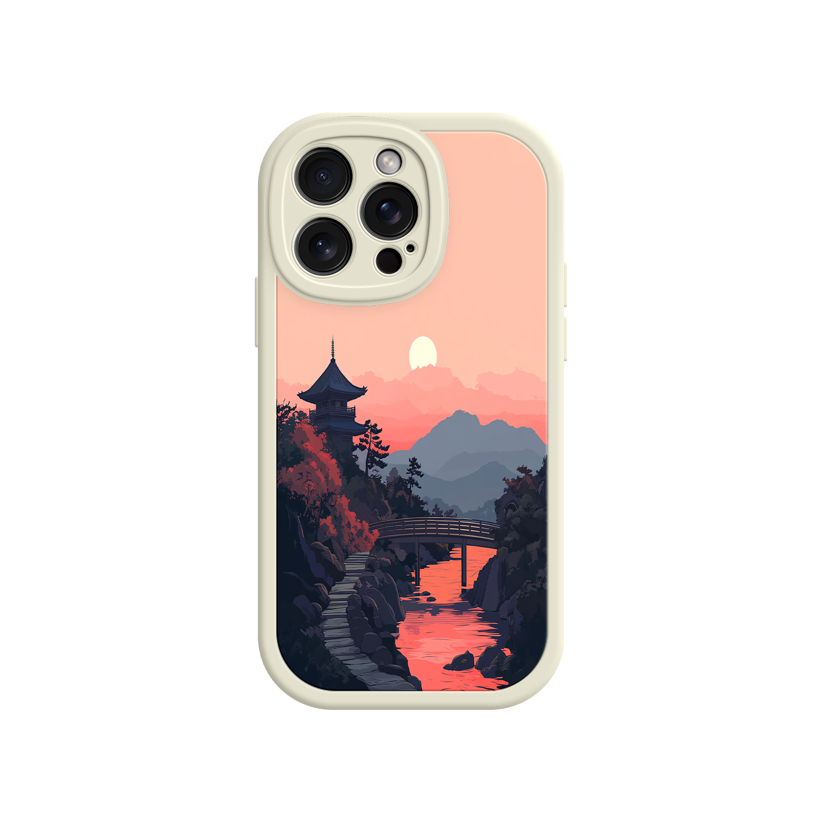 Japanese Sunset Landscape Phone Case – Scenic Pagoda Design for iPhone