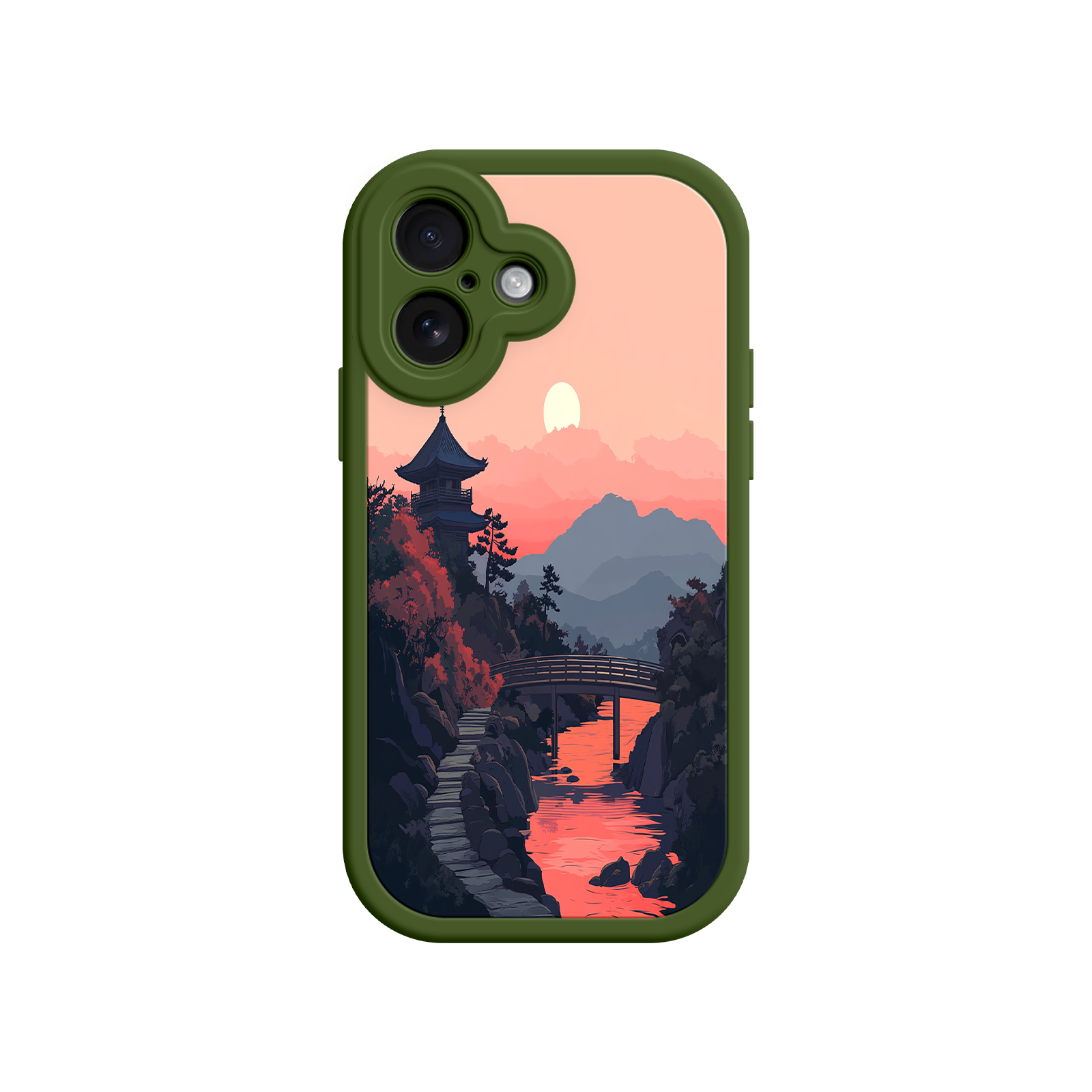 Japanese Sunset Landscape Phone Case – Scenic Pagoda Design for iPhone