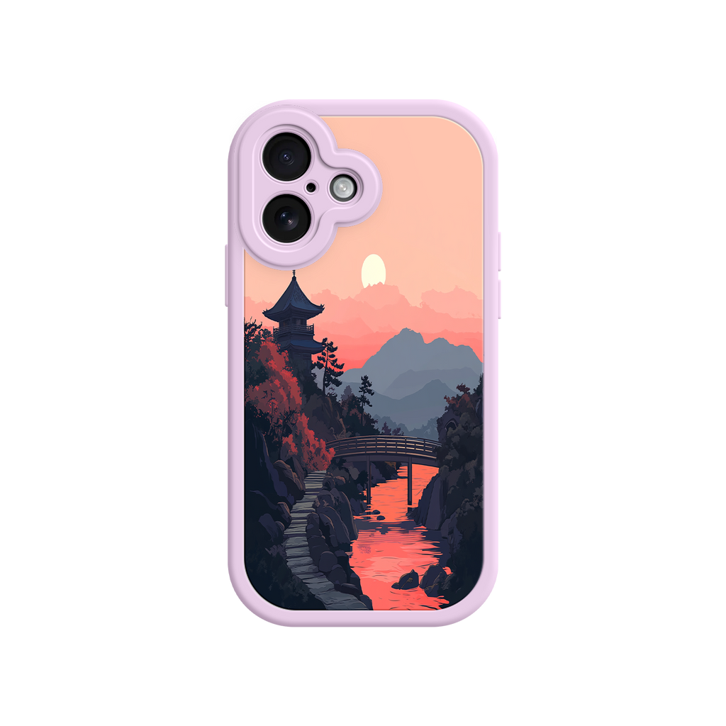 Japanese Sunset Landscape Phone Case – Scenic Pagoda Design for iPhone