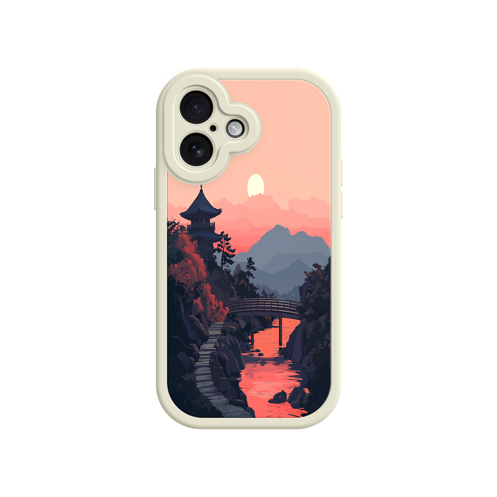 Japanese Sunset Landscape Phone Case – Scenic Pagoda Design for iPhone