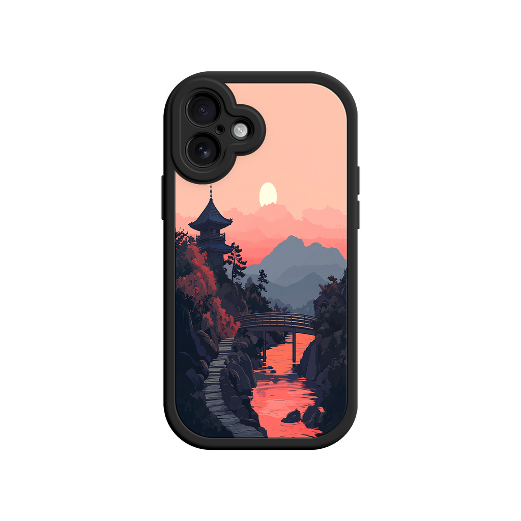 Japanese Sunset Landscape Phone Case – Scenic Pagoda Design for iPhone