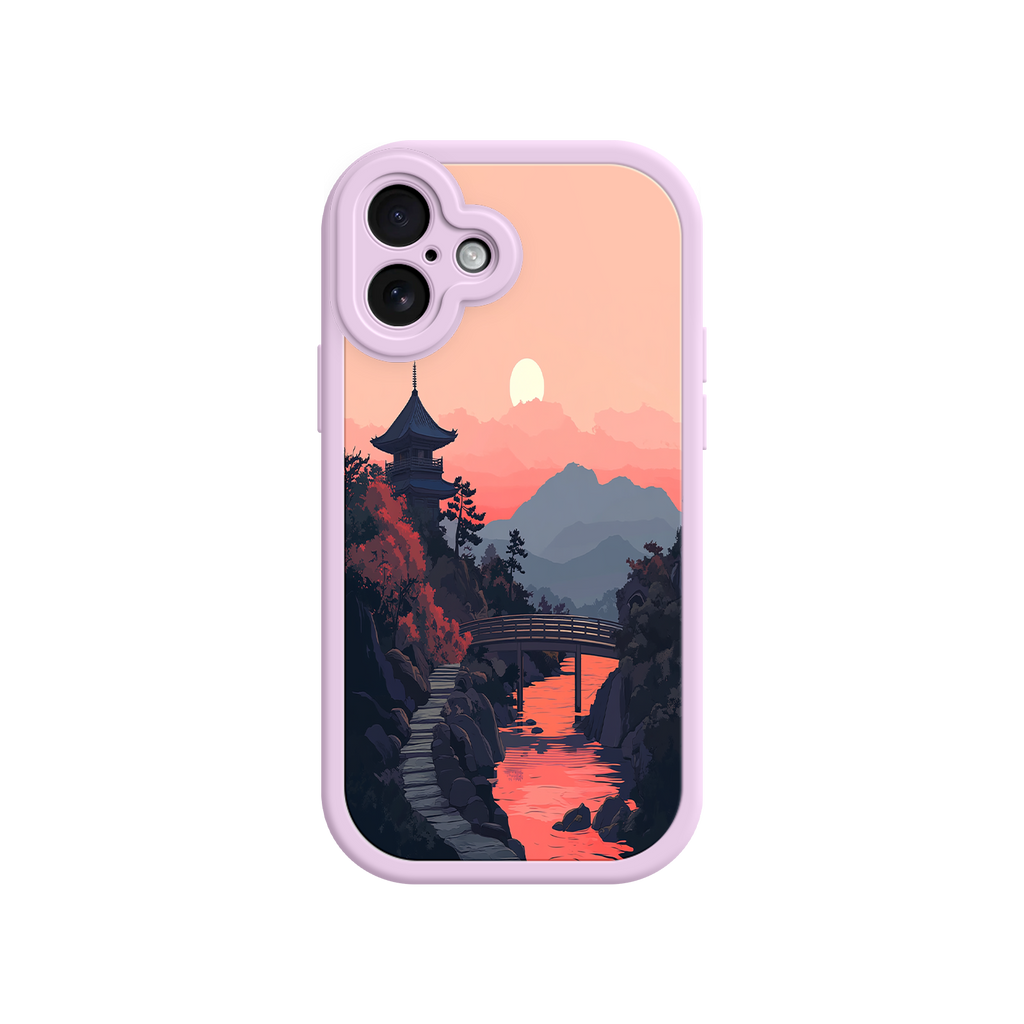 Japanese Sunset Landscape Phone Case – Scenic Pagoda Design for iPhone