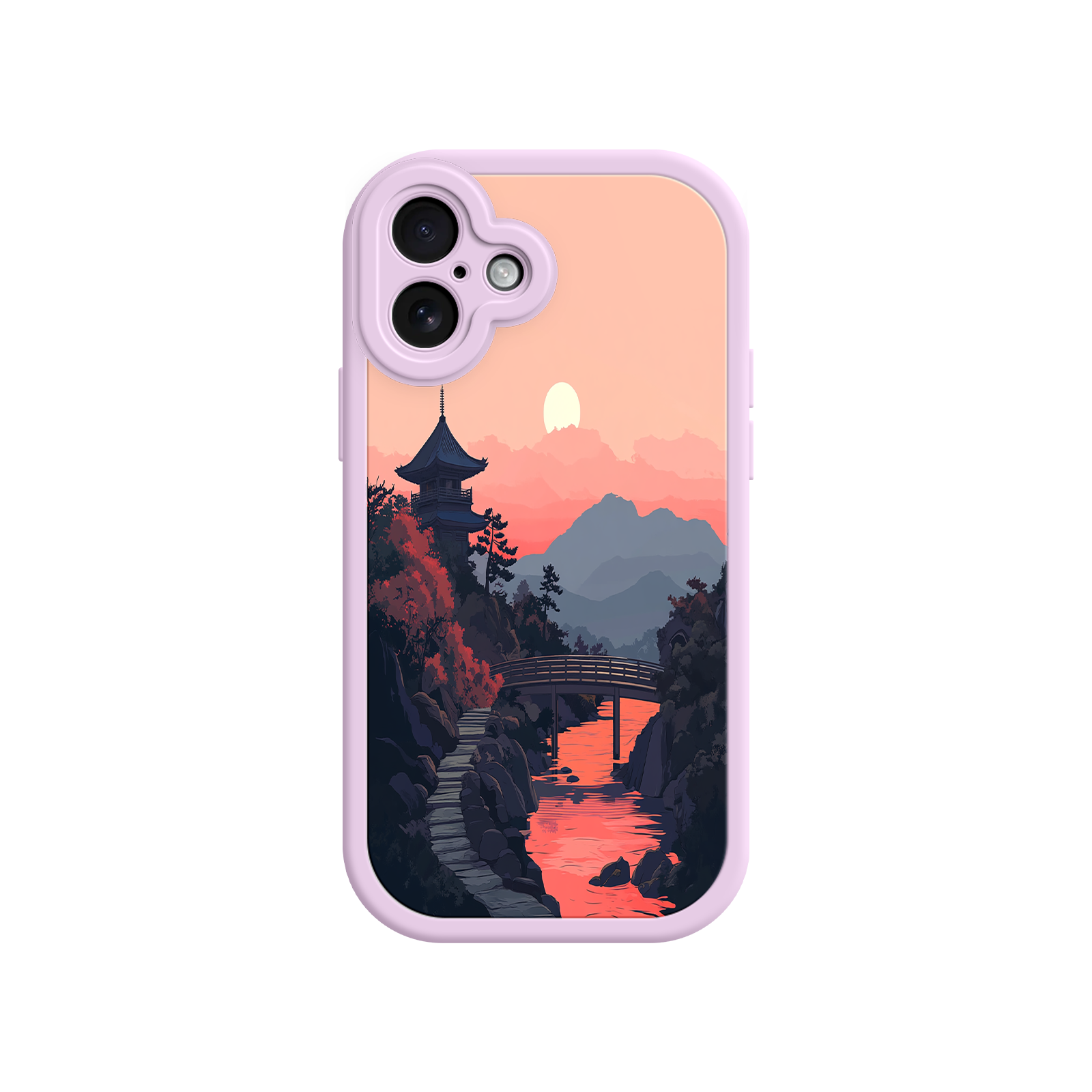 Japanese Sunset Landscape Phone Case – Scenic Pagoda Design for iPhone