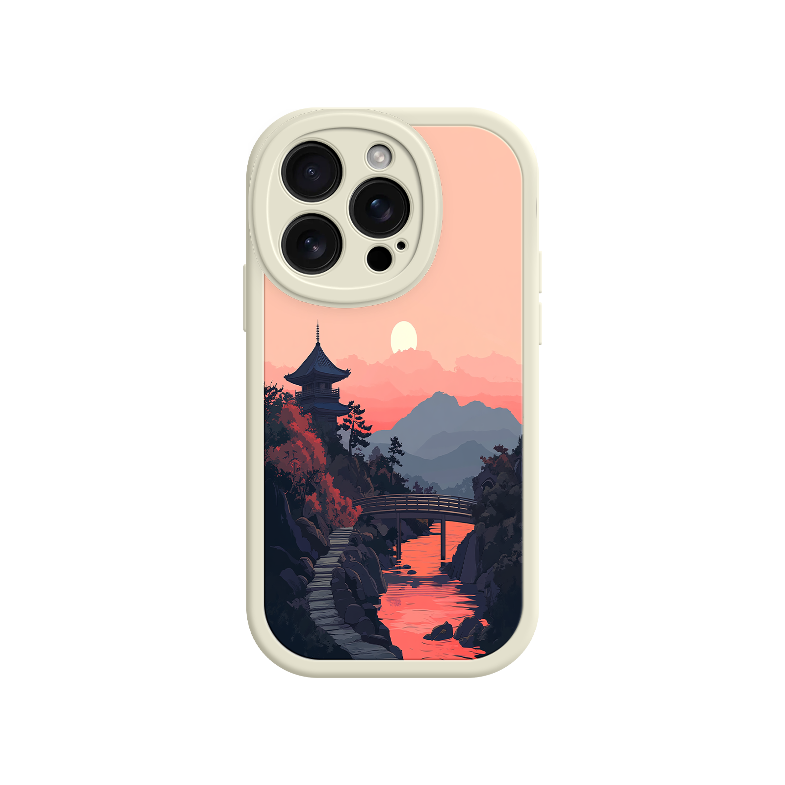 Japanese Sunset Landscape Phone Case – Scenic Pagoda Design for iPhone