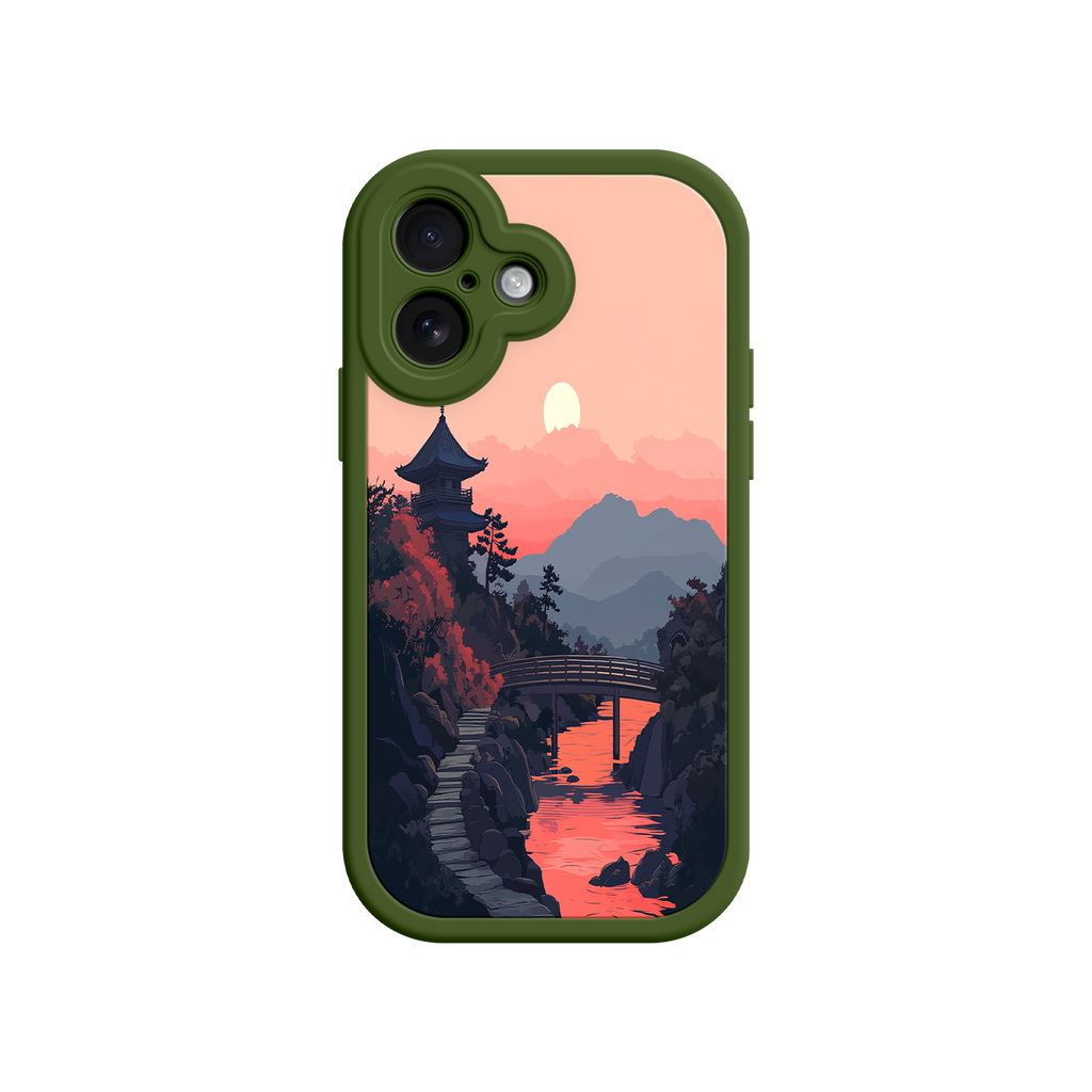 Japanese Sunset Landscape Phone Case – Scenic Pagoda Design for iPhone