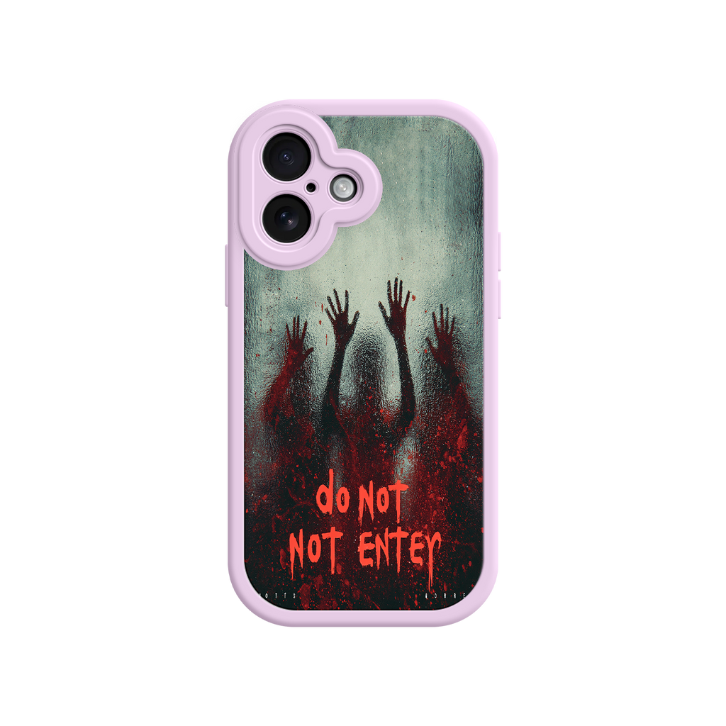 Scary phone case with foggy background and red text