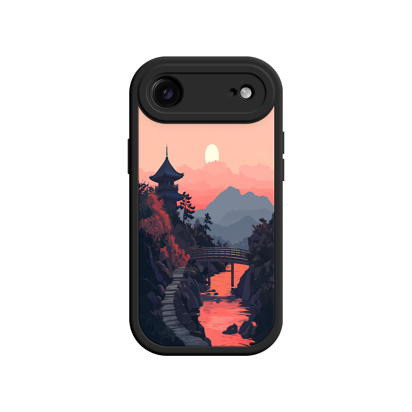 Japanese Sunset Landscape Phone Case – Scenic Pagoda Design for iPhone