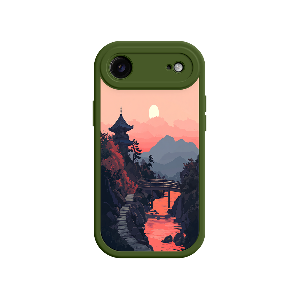 Japanese Sunset Landscape Phone Case – Scenic Pagoda Design for iPhone