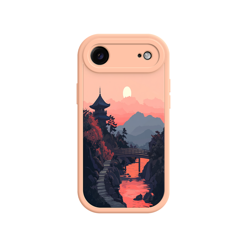 Japanese Sunset Landscape Phone Case – Scenic Pagoda Design for iPhone
