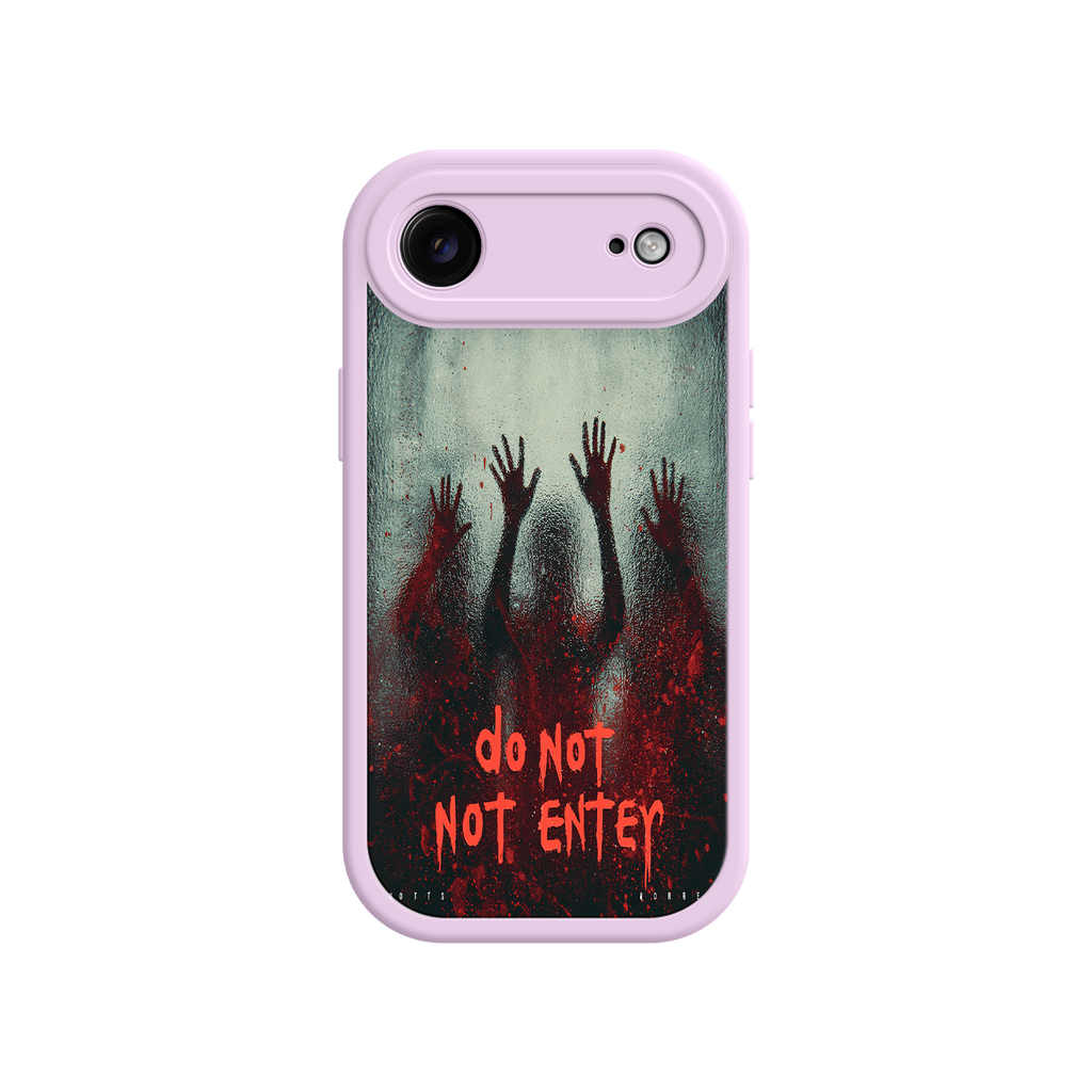 Graphic horror phone case with bold red lettering