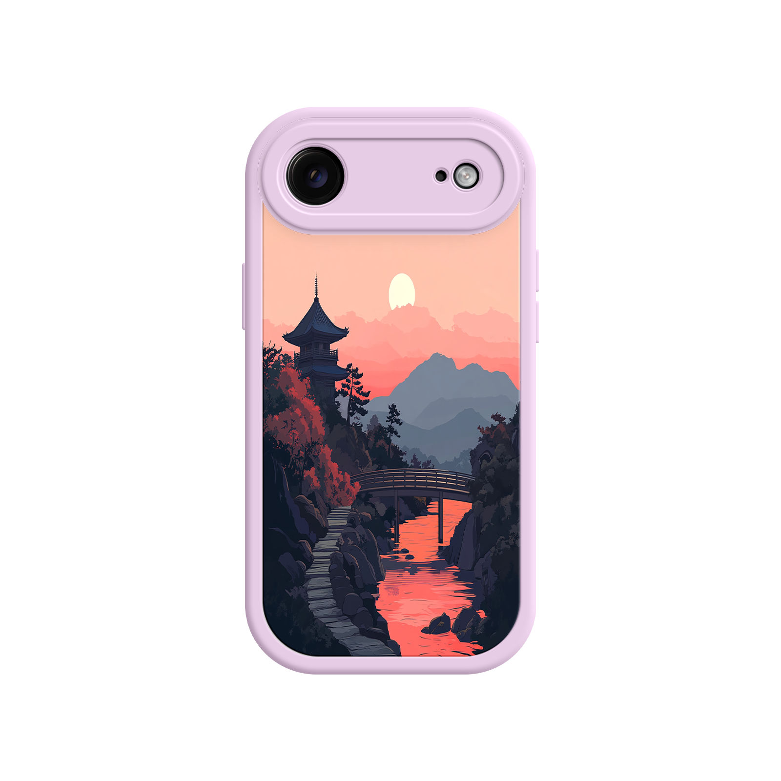 Japanese Sunset Landscape Phone Case – Scenic Pagoda Design for iPhone
