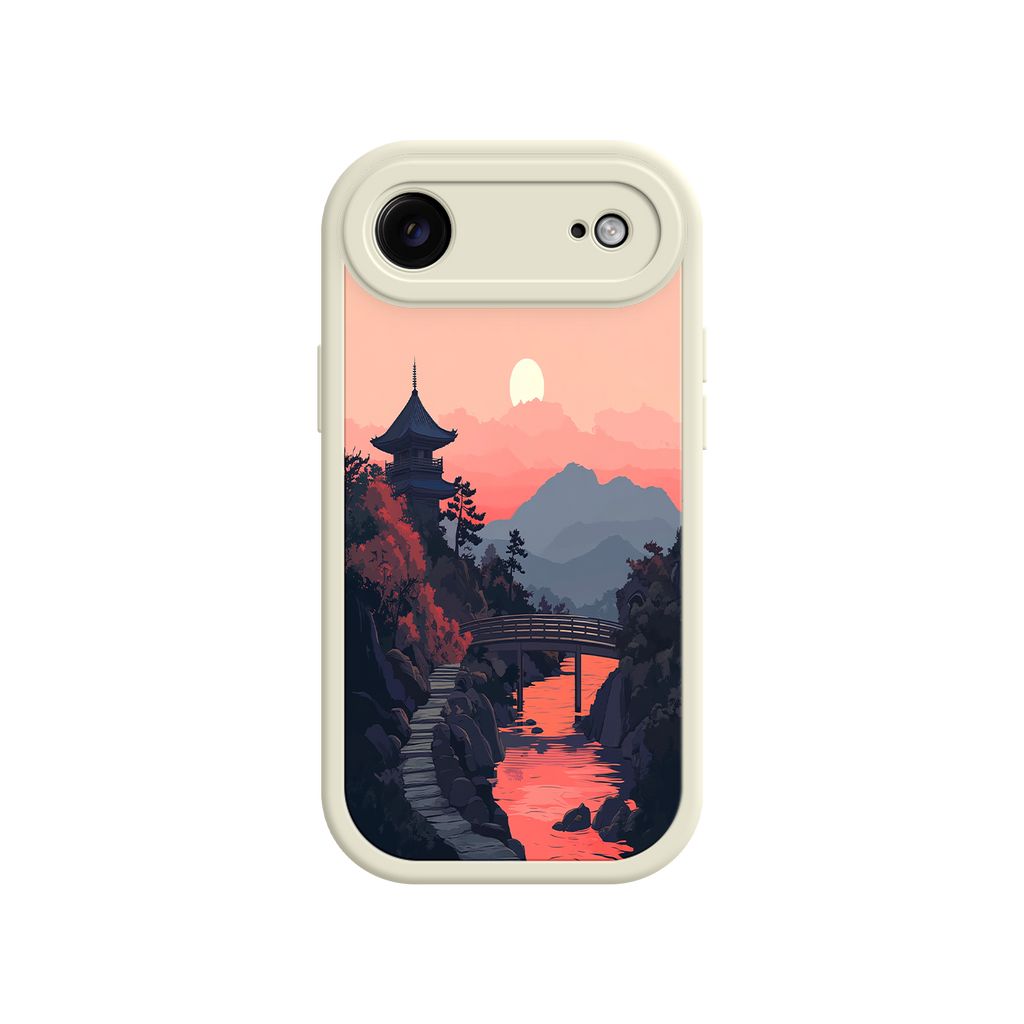 Japanese Sunset Landscape Phone Case – Scenic Pagoda Design for iPhone