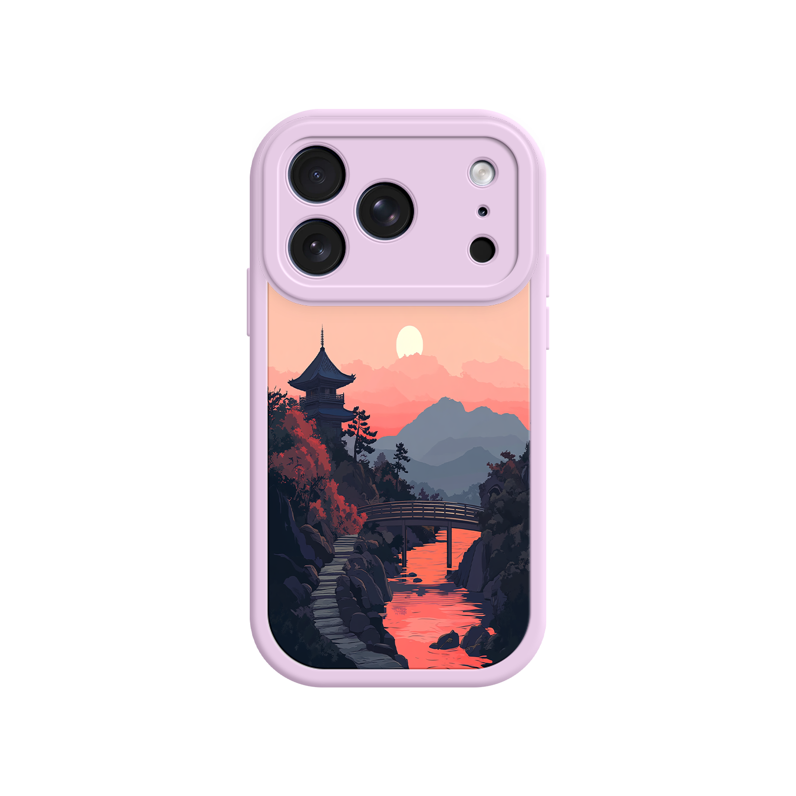 Japanese Sunset Landscape Phone Case – Scenic Pagoda Design for iPhone