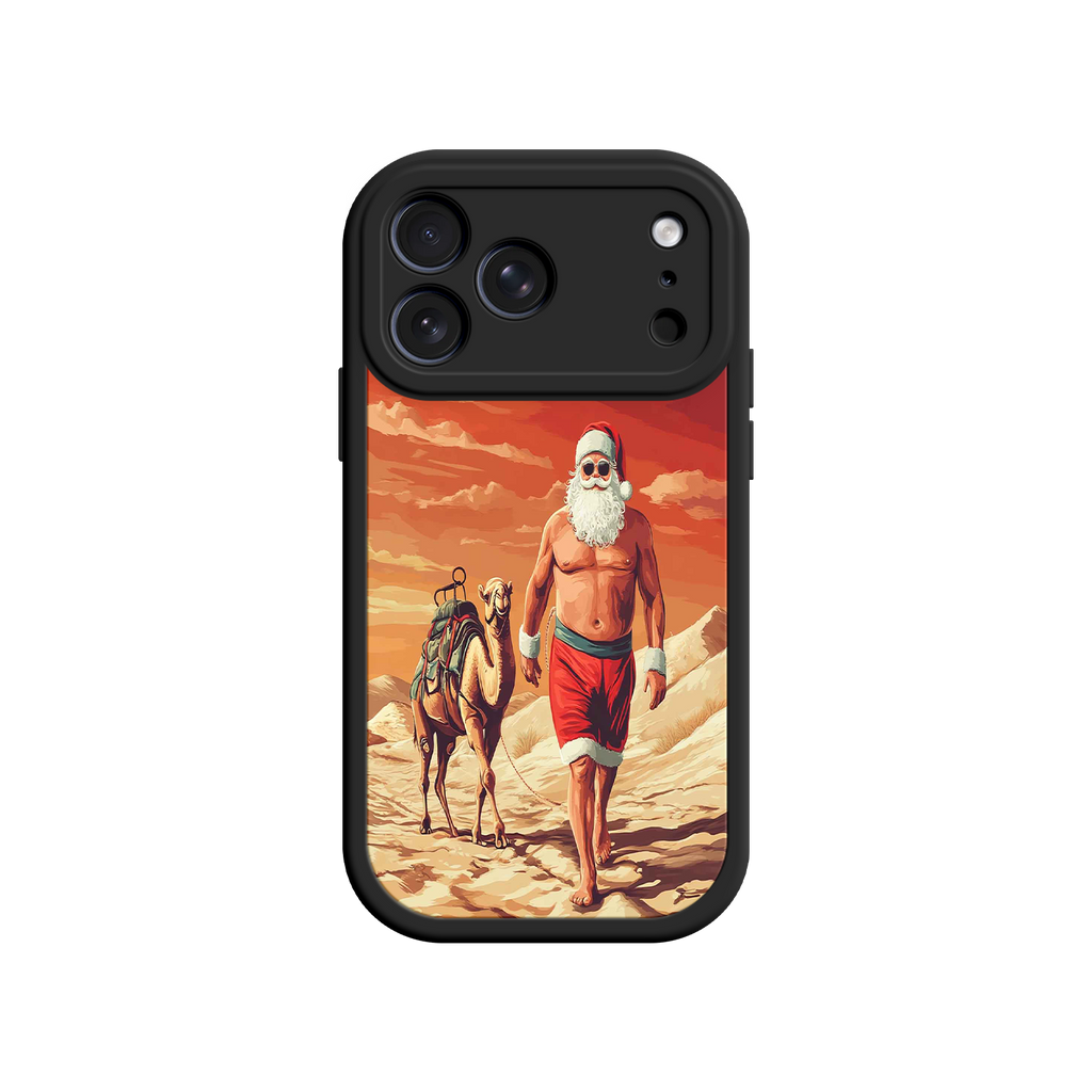 Desert Santa iPhone 17 Case – Funny Christmas Design, Muscular Santa & Camel, Holiday Heat Vibes