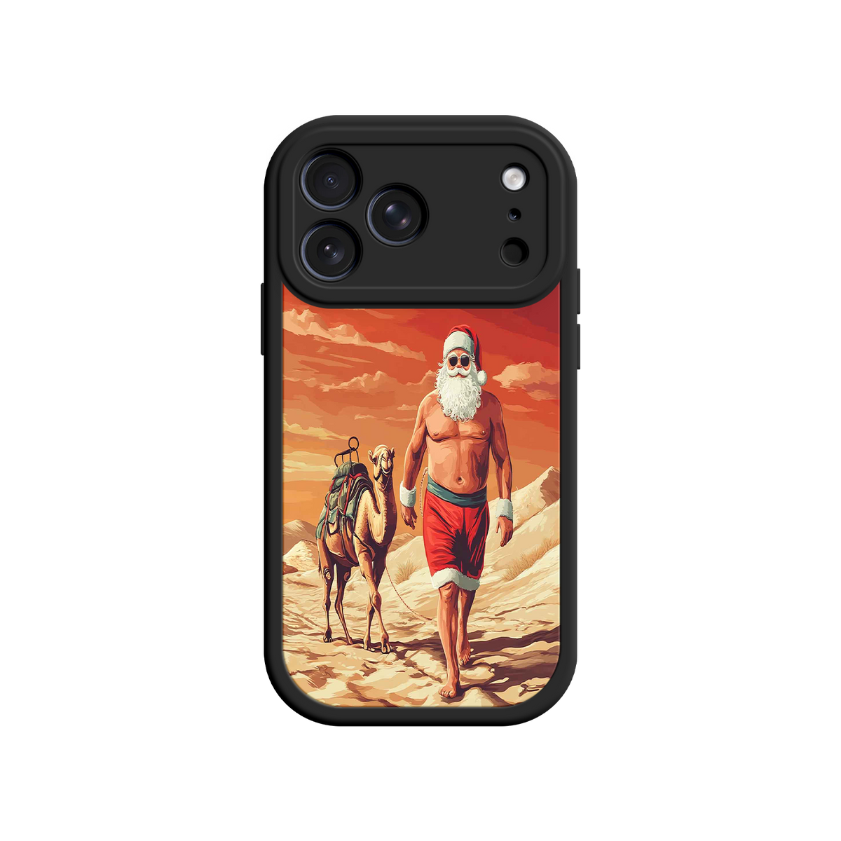 Desert Santa iPhone 17 Case – Funny Christmas Design, Muscular Santa & Camel, Holiday Heat Vibes
