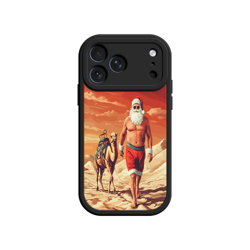Desert Santa iPhone 17 Case – Funny Christmas Design, Muscular Santa & Camel, Holiday Heat Vibes