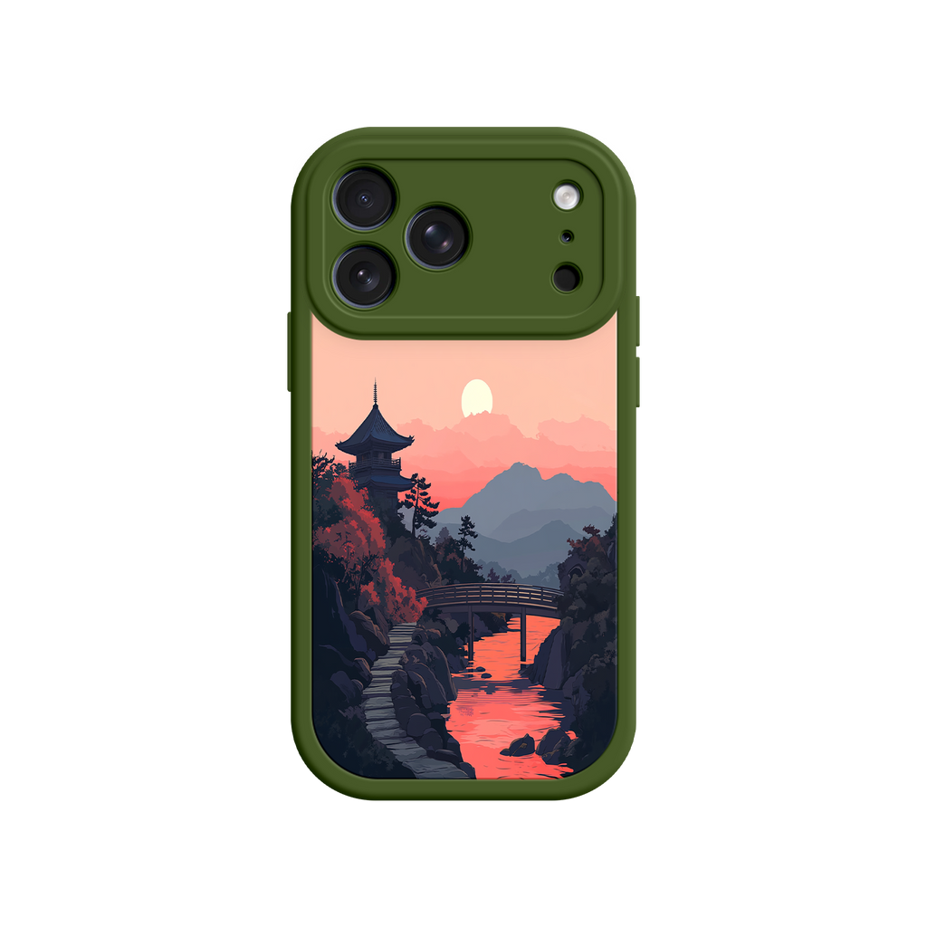 Japanese Sunset Landscape Phone Case – Scenic Pagoda Design for iPhone