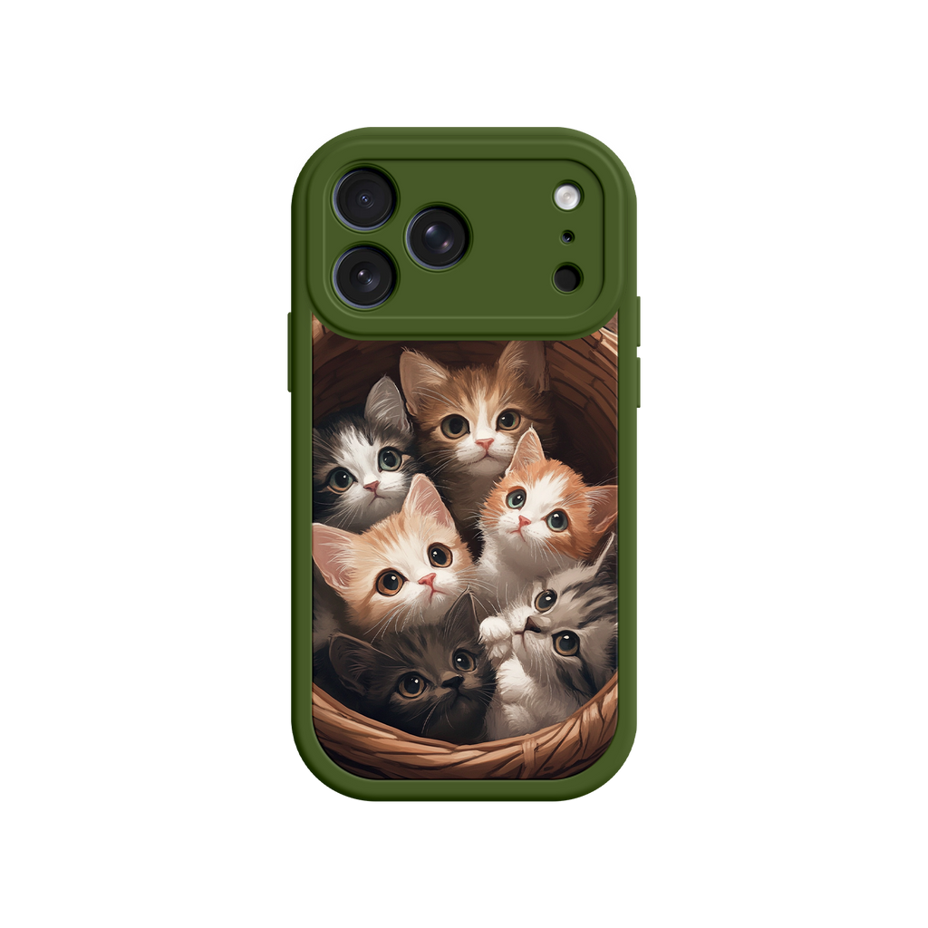 Animal print phone case with group of kittens