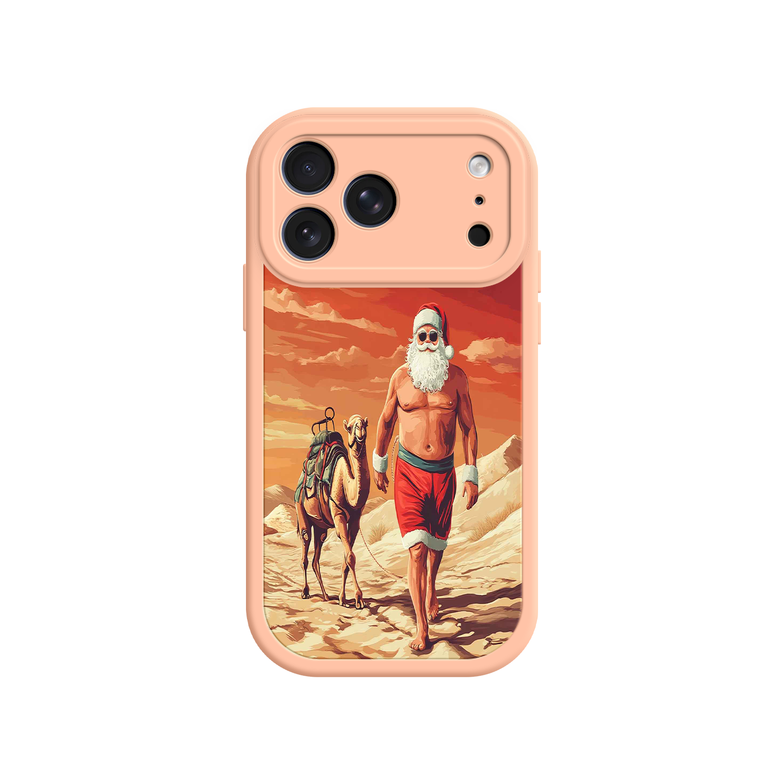 Desert Santa iPhone 17 Case – Funny Christmas Design, Muscular Santa & Camel, Holiday Heat Vibes