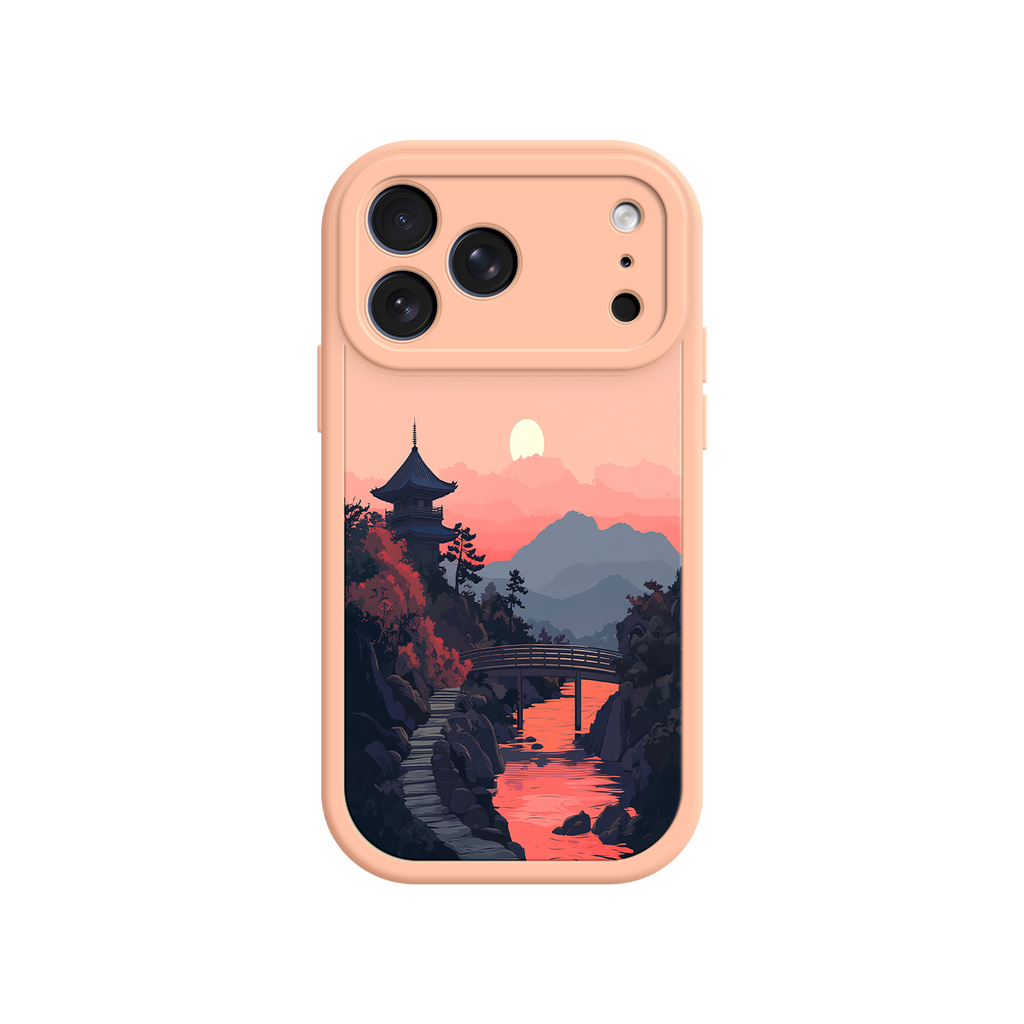 Japanese Sunset Landscape Phone Case – Scenic Pagoda Design for iPhone
