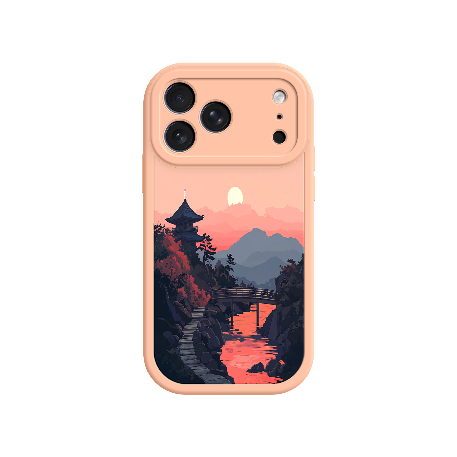 Japanese Sunset Landscape Phone Case – Scenic Pagoda Design for iPhone
