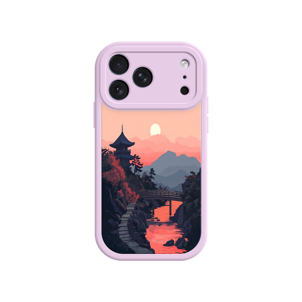 Japanese Sunset Landscape Phone Case – Scenic Pagoda Design for iPhone