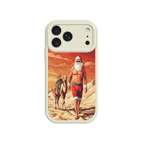 Desert Santa iPhone 17 Case – Funny Christmas Design, Muscular Santa & Camel, Holiday Heat Vibes