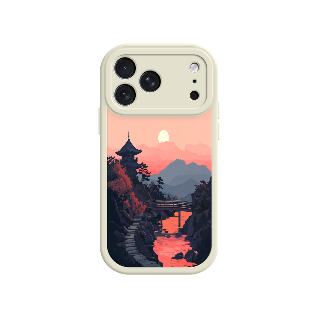Japanese Sunset Landscape Phone Case – Scenic Pagoda Design for iPhone