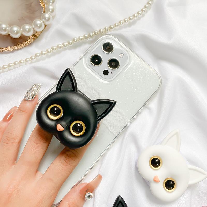 3D Cat Makeup Mirror PopSockets Glitter phone PopGrip, adjustable cellphone stand, retractable smartphone holder, phone mount support, Folding Kickstand, handheld accessories