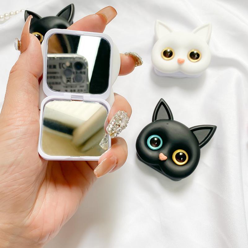 3D Cat Makeup Mirror PopSockets Glitter phone PopGrip, adjustable cellphone stand, retractable smartphone holder, phone mount support, Folding Kickstand, handheld accessories