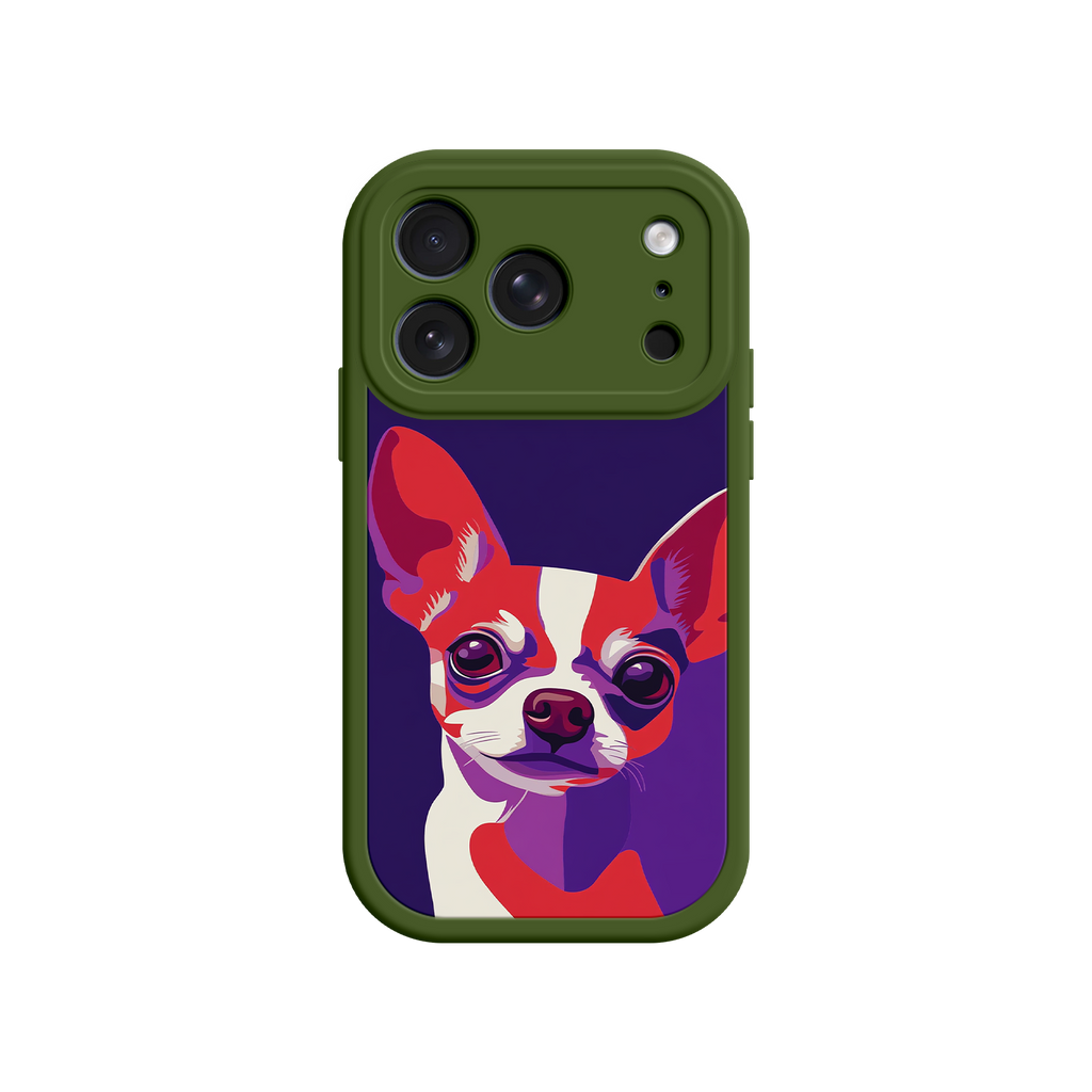 Modern pop art dog case with expressive eyes