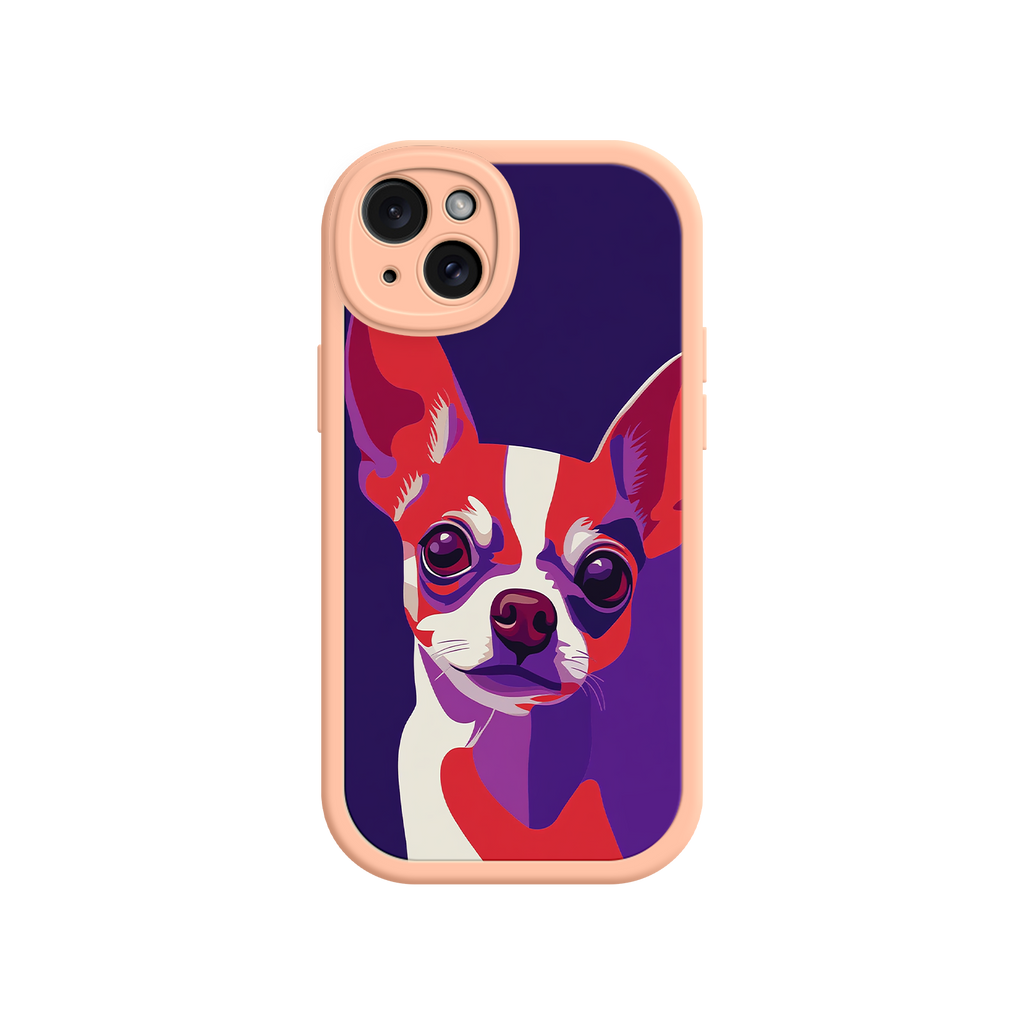Phone case with a colorful dog illustration on a white background