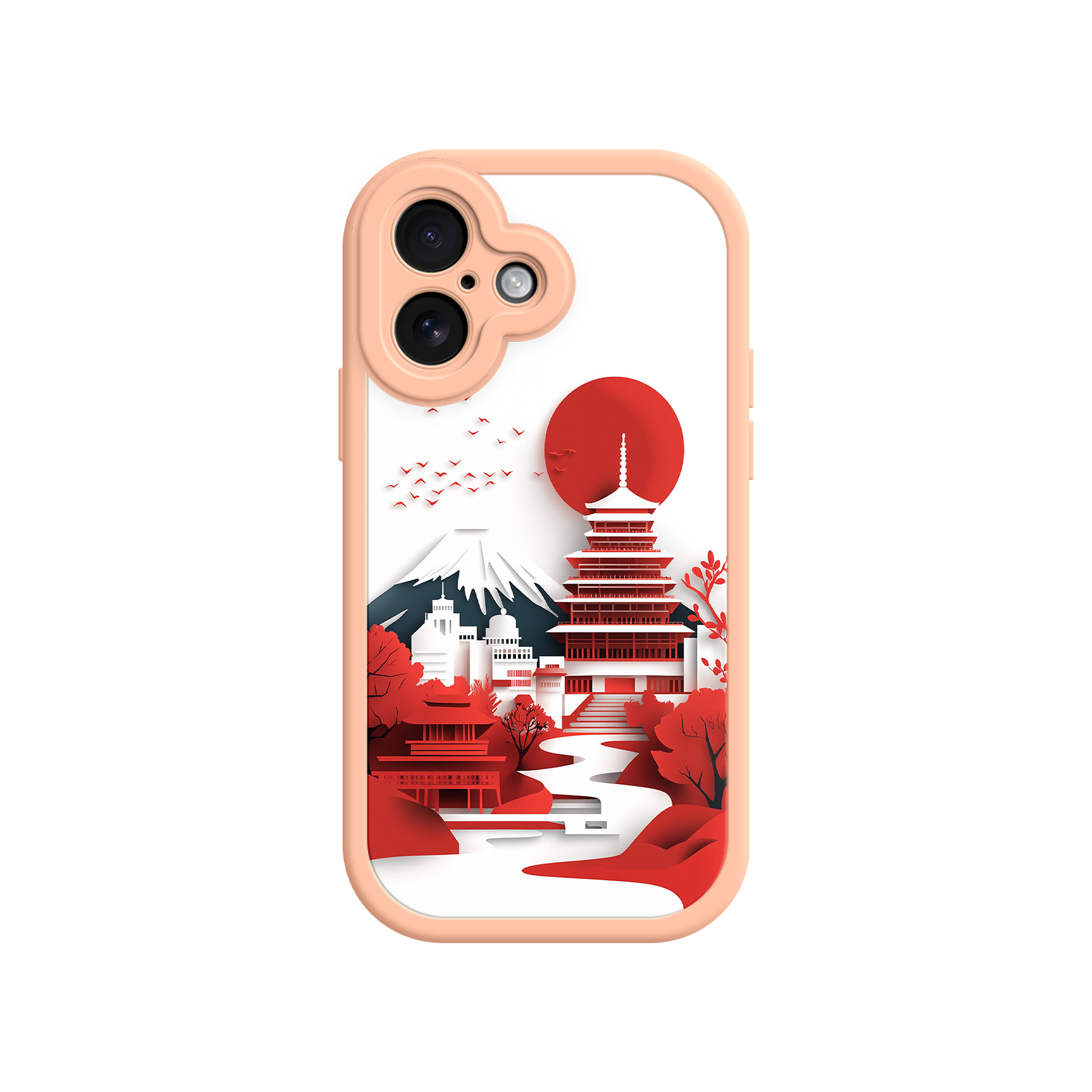 Pink Frame Japanese Red Sun Phone Case - Pagoda, Fuji Mountain - iPhone 