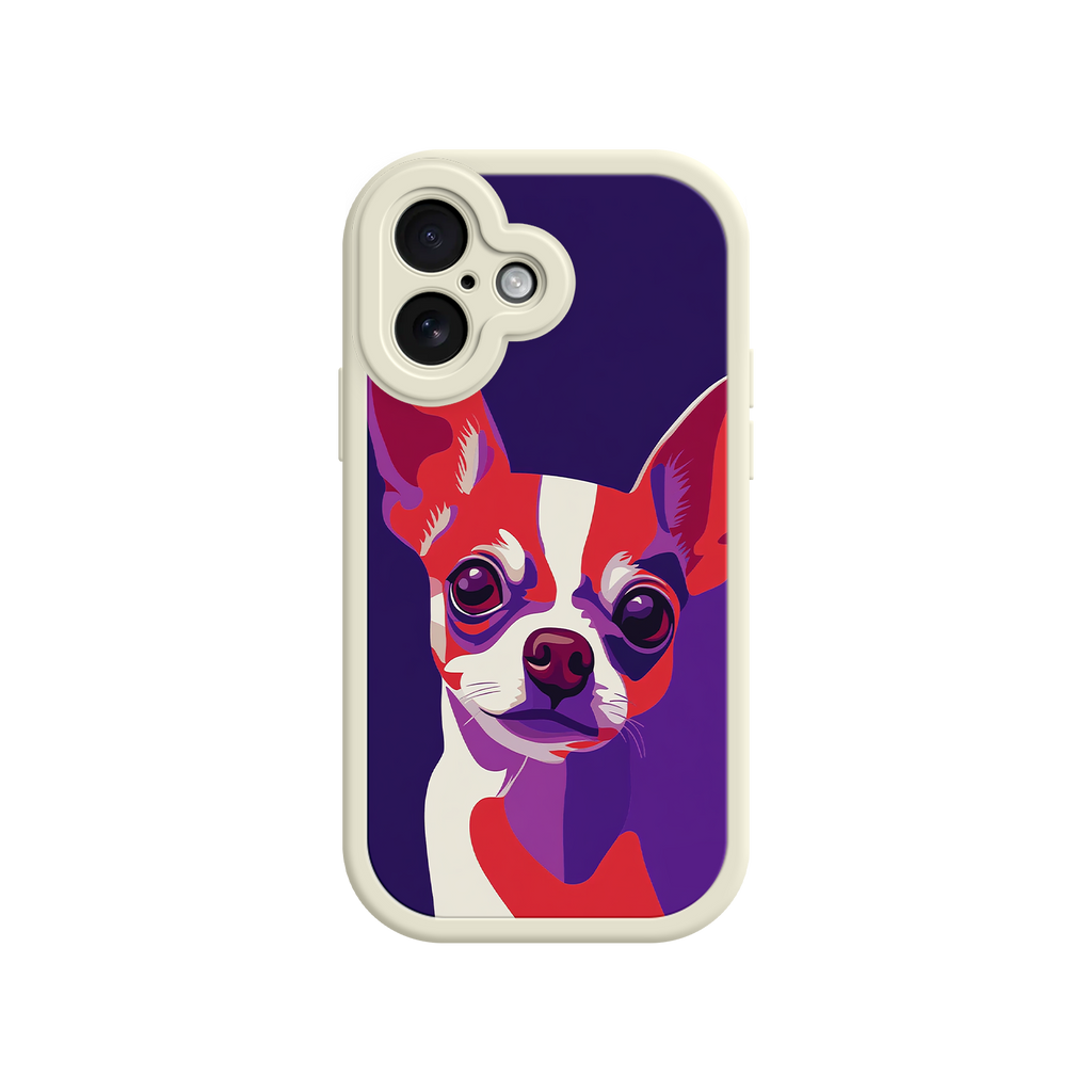 Modern pop art dog case with expressive eyes
