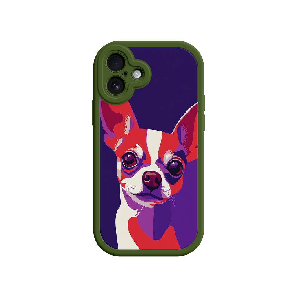 Graphic Chihuahua phone cover with purple tones
