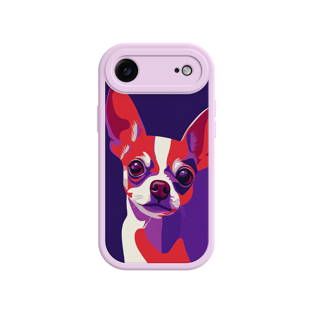 Abstract dog face phone case with red and white