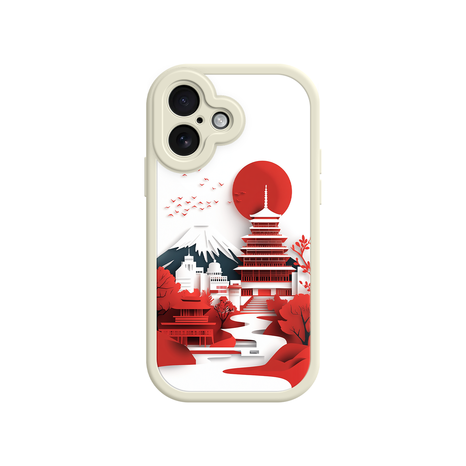 Japanese Cultural Art Phone Case - Paper-Cut Fuji & Pagoda - Shockproof for iPhone