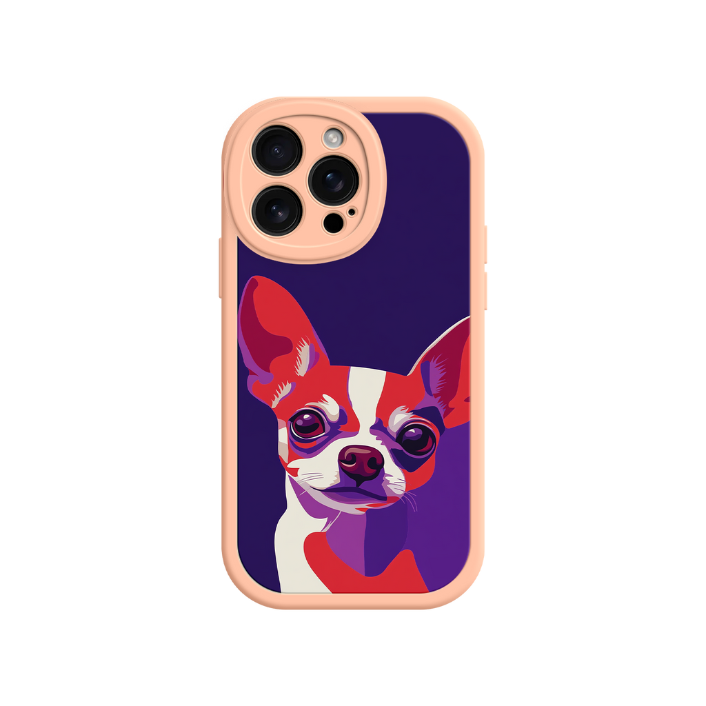 Deep purple background dog case with bold art