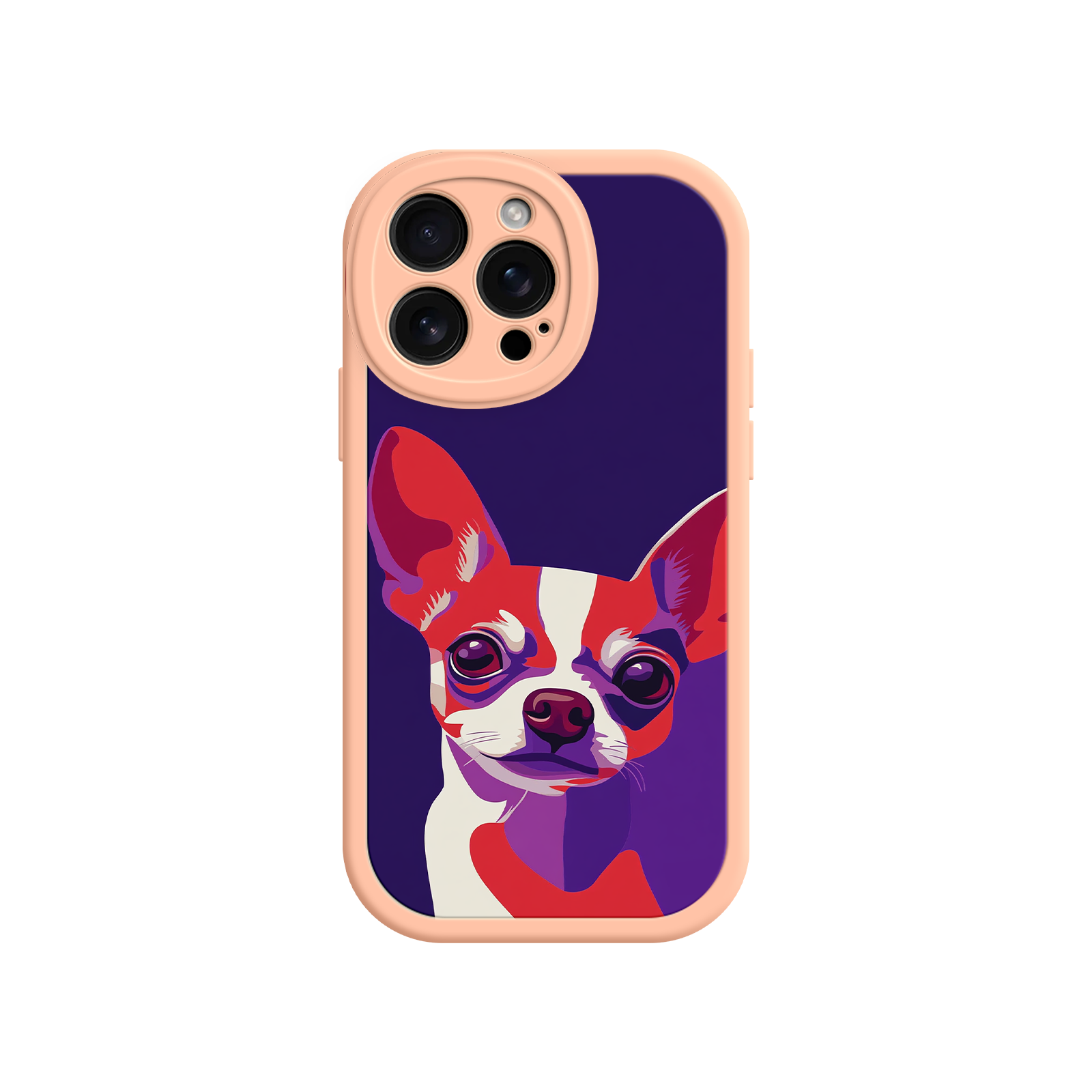 Deep purple background dog case with bold art