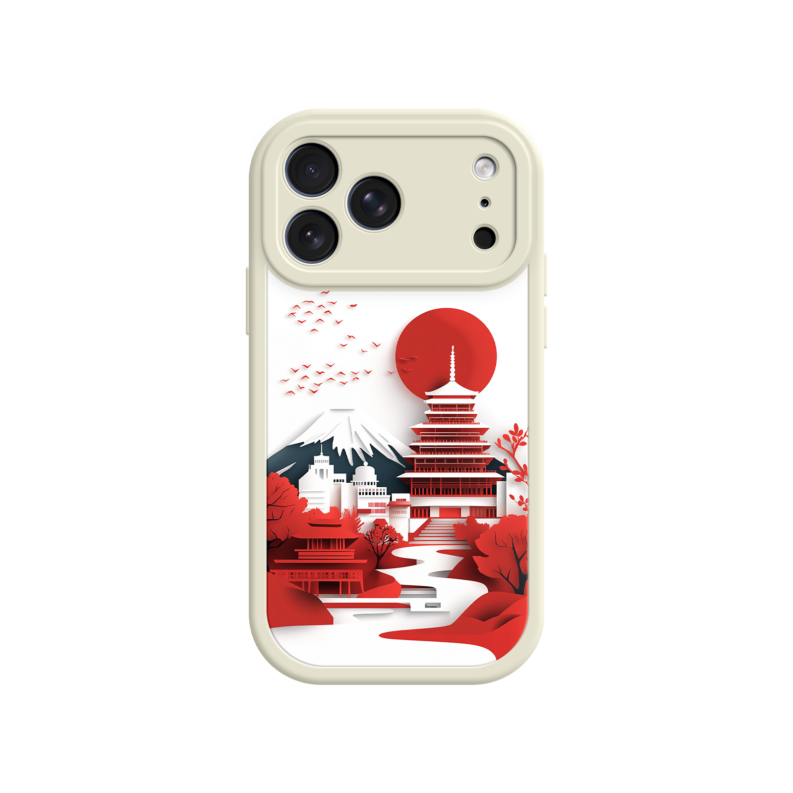 Red Sun & Pagoda Japanese Landscape Phone Case - Slim Fit, Shockproof - For iPhone