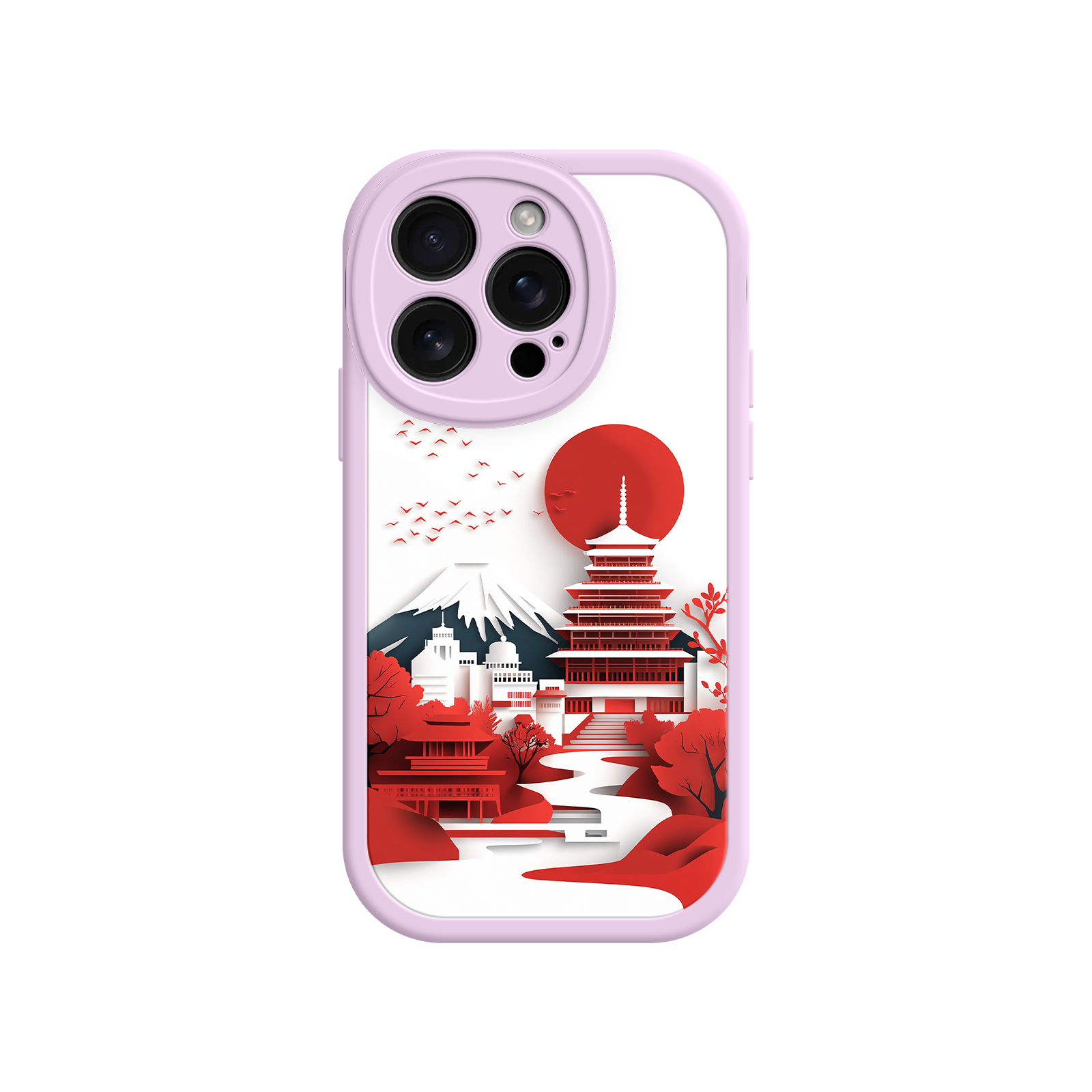 Japanese Temple Landscape Phone Case - Paper-Cut Fuji - Durable for iPhone 