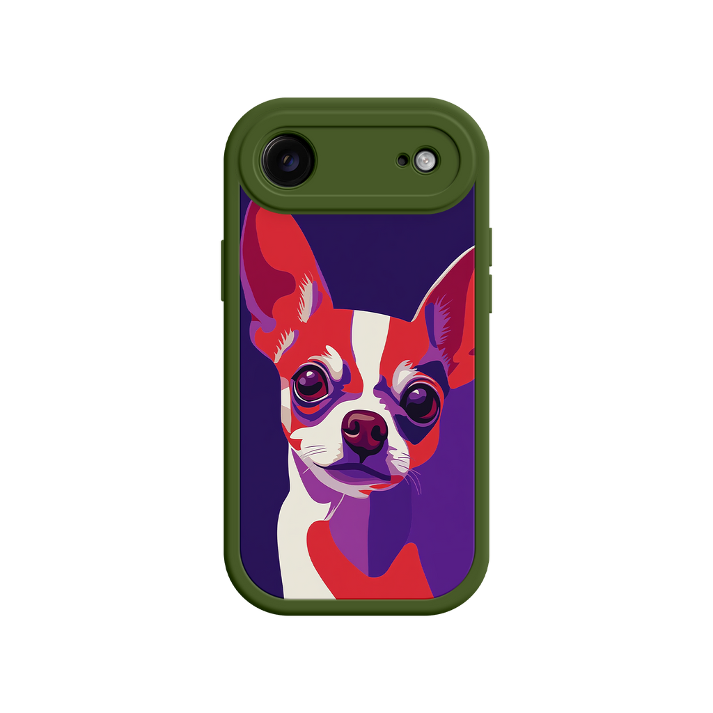 Phone case with a colorful dog illustration on a white background