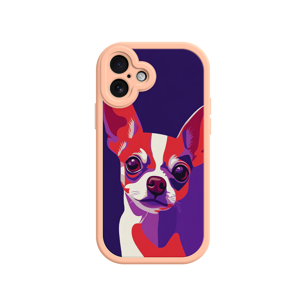 Phone case with a colorful dog illustration on a white background