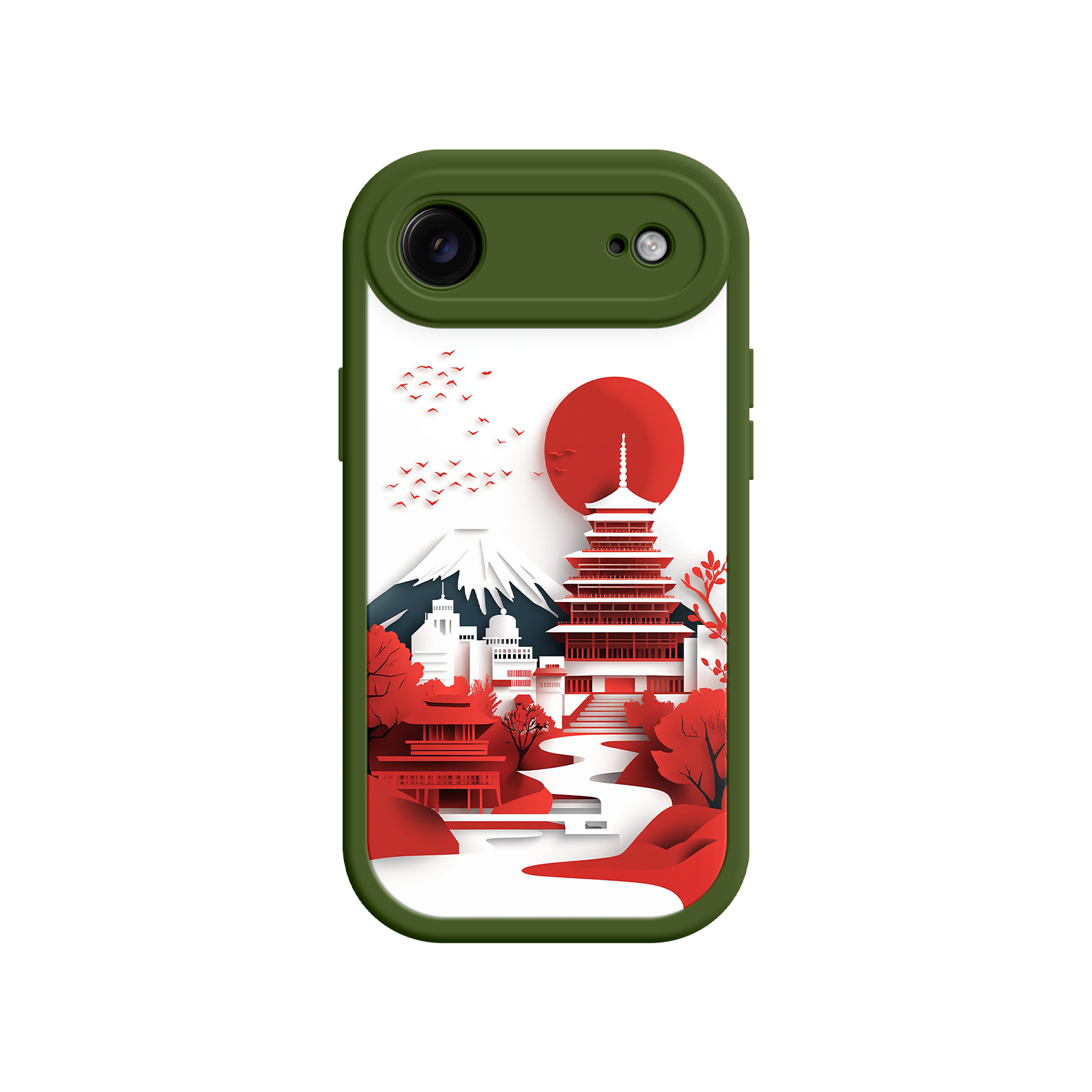  Pink Edge Japanese Art Phone Case - Fuji, Pagoda, Birds - Durable for iPhone