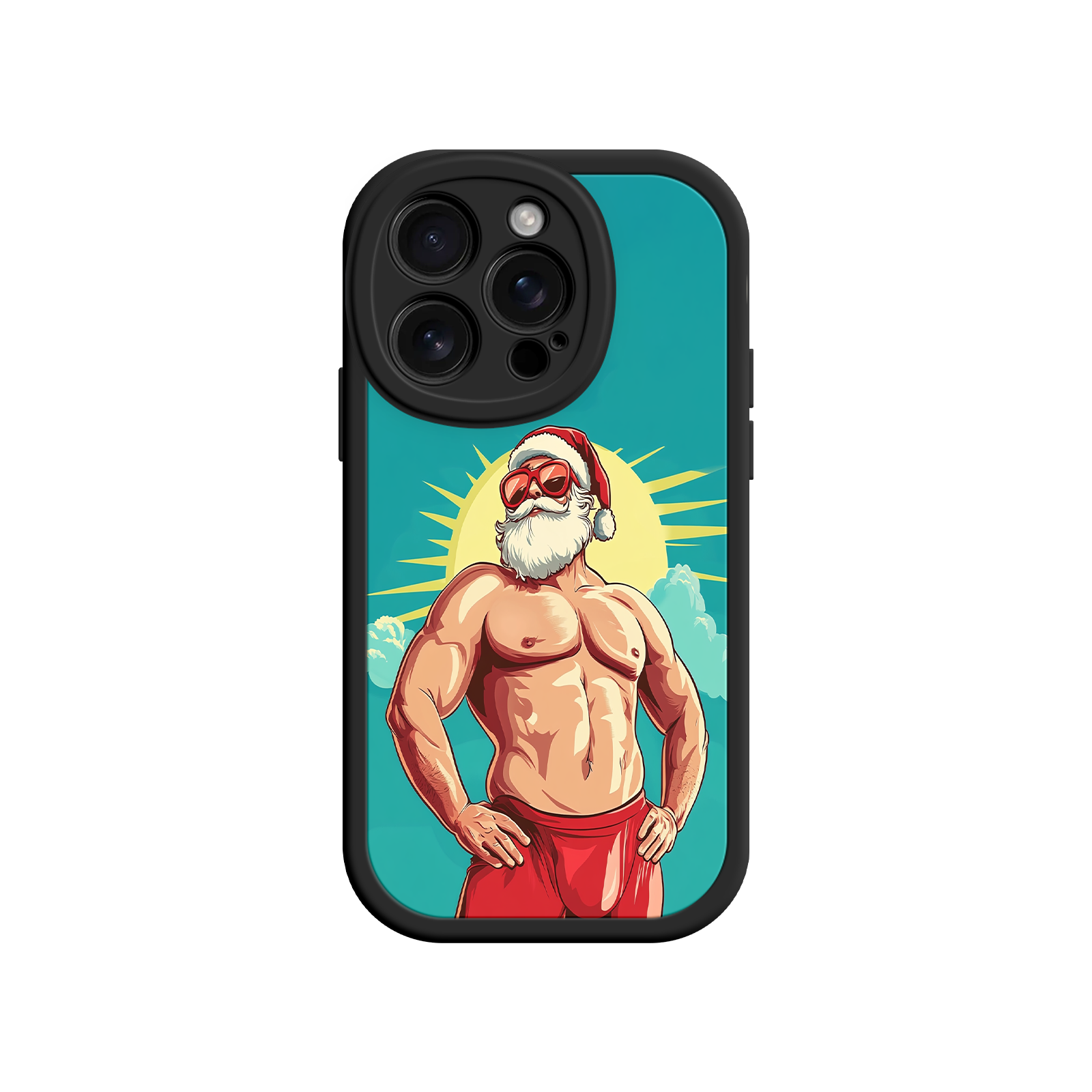 Christmas gift phone case with muscular Santa design