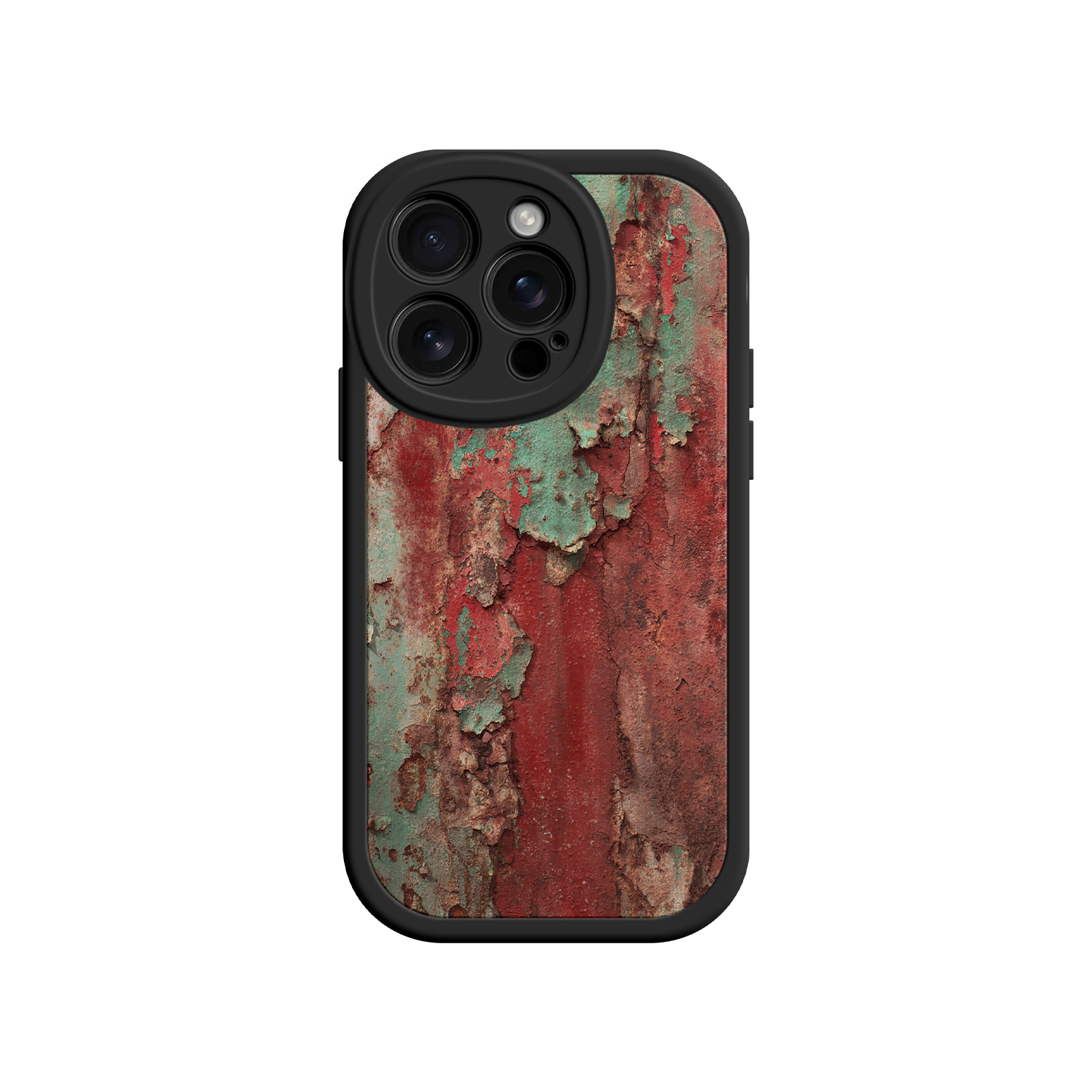 Distressed metal texture phone case in red and green tones