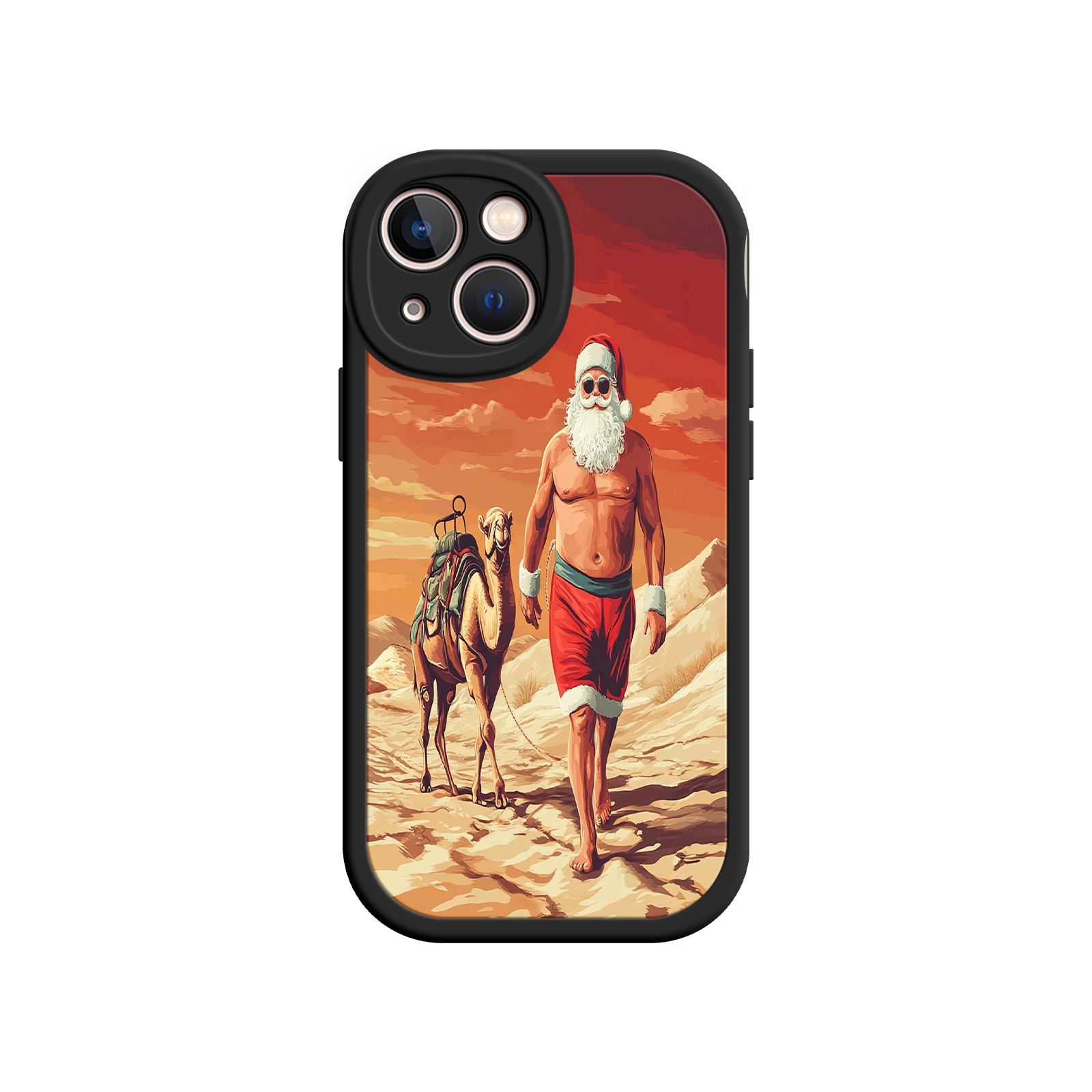 Desert Santa iPhone 17 Case – Funny Christmas Design, Muscular Santa & Camel, Holiday Heat Vibes