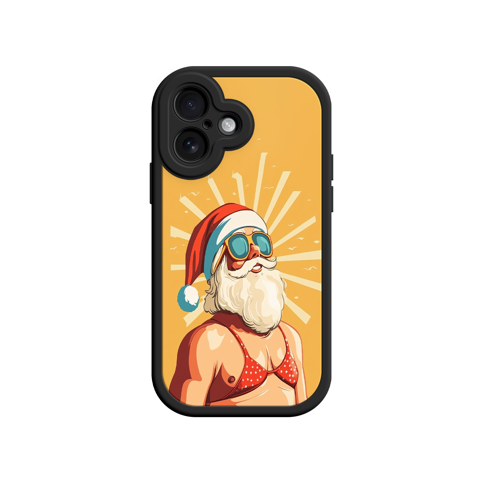 Summer Santa iPhone case with vibrant yellow background